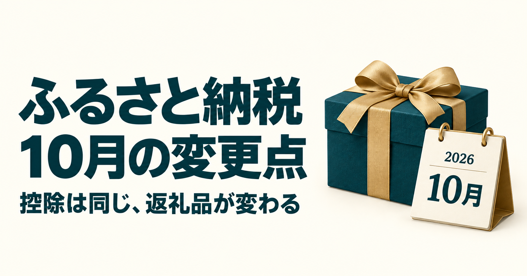 ふるさと納税の2026年10月の変更点を示す、ギフト箱とカレンダーのイラスト
